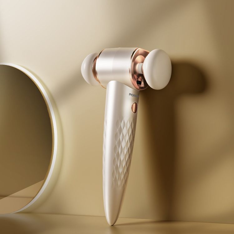 Porodo Magnetic Dual-Head Electric Beauty Blender with 3 Puffs, Up to 8 Hours Working Time, 5W Rated Power, USB-C Charging Port, Natural Airbrush Finish, 3 Speed Levels, 500mAh Battery - Beige