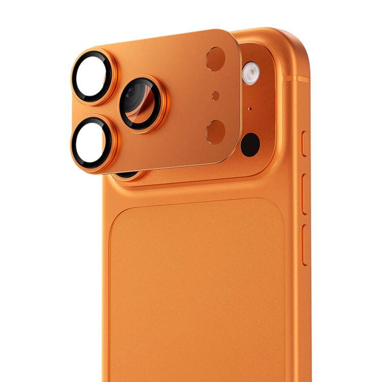 Levelo Trio Pro Camera Lens Protector for iPhone 17 Pro, Anti-Glare Coating, Scratch Resistant, Ultra-Clear Glass, Oleophobic Coating, Double-Sided AR Glass, Detachable Camera Protector, 0.33mm Thickness - Orange