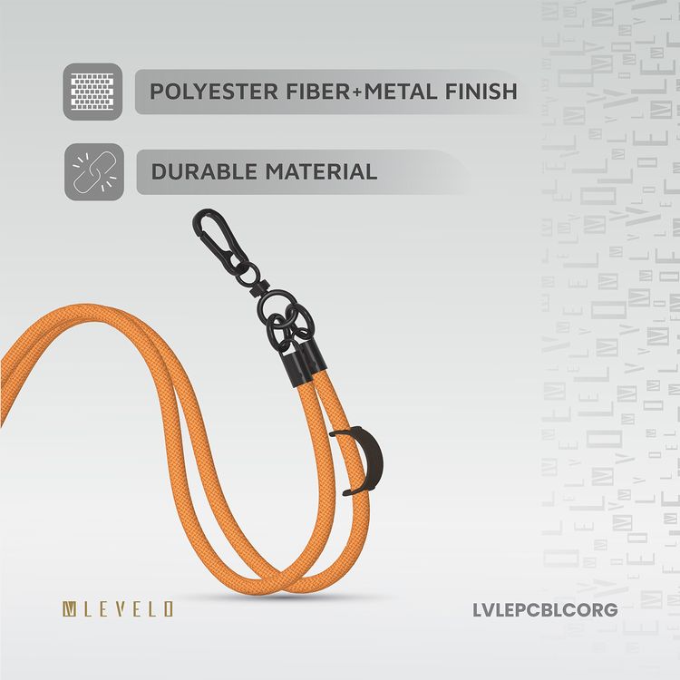 Levelo Everly Phone Crossbody Lanyard, 1.2m, Polyester Fiber, Metal Finish, Lightweight, Durable Material, Adjustable Straps, Universal Compatibility, Hypoallergenic Material - Carrot Orange