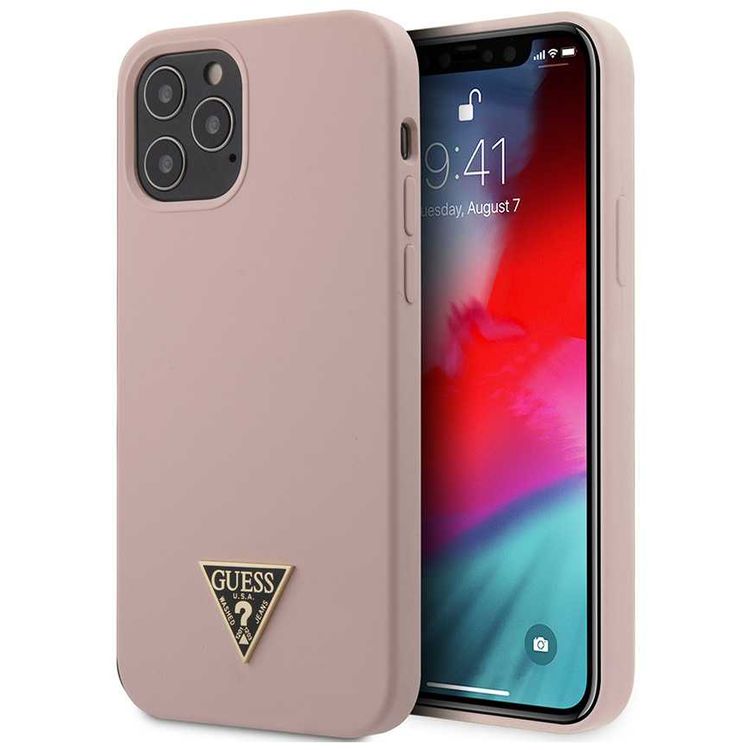 Guess Liquid Silicone Case w/ Metal Logo for iPhone 12 / 12 Pro (6.1") - Pink