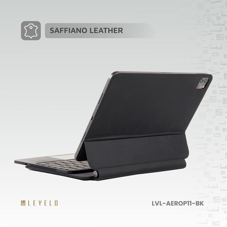 Levelo AeroBoard Pro Saffiano Leather Wireless Keyboard for iPad Pro 11" 2024, Stainless  Steel + Rubber Finish, 500mAh Battery Capacity, Type-C Charging Interface, Up to 320 Hours Working Time, 7 Color Light Modes - Black