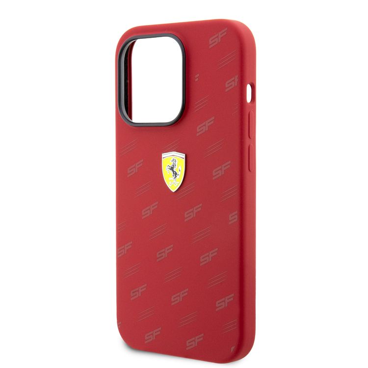 Ferrari iPhone 15 Pro Max For Silicone Case with All Over SF Pattern - Red