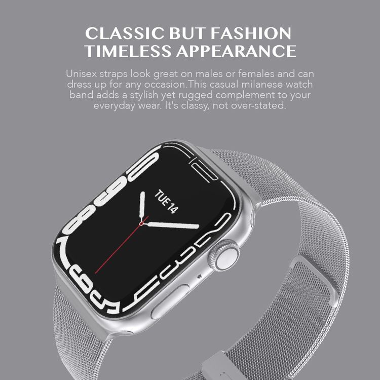 Levelo Double Milanese Watch Strap for Apple Watch 38/40/41mm, Stainless Steel Material, Double-lock Folding Buckle, Adjustable Strap, Easy Installation - Silver