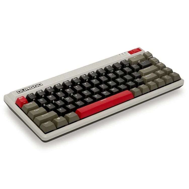 Durgod Fusion Wireless Mechanical Keyboard 65% Layout Doubleshot PBCherry Profile, Bluetooth 5.0, compatibility with Mac & Windows, USB Type C, Brown Switch - Gray/Black/Red