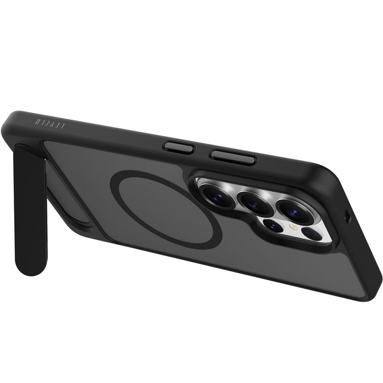 Levelo Matteo Hybrid Kickstand Case for Samsung S26 Ultra, Anti-Fingerprint Coating, Raised Bezels for Camera & Screen, Shock-Resistant Bumper, Drop Protection - Black