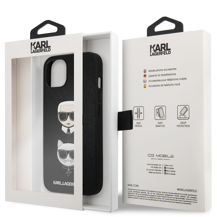 CG MOBILE Karl Lagerfeld PU Saffiano Case with Embossed Karl & Choupette Head Compatible for iPhone 13 (6.1") Scratch Resistant, Easy Access to All Ports, Drop Protection