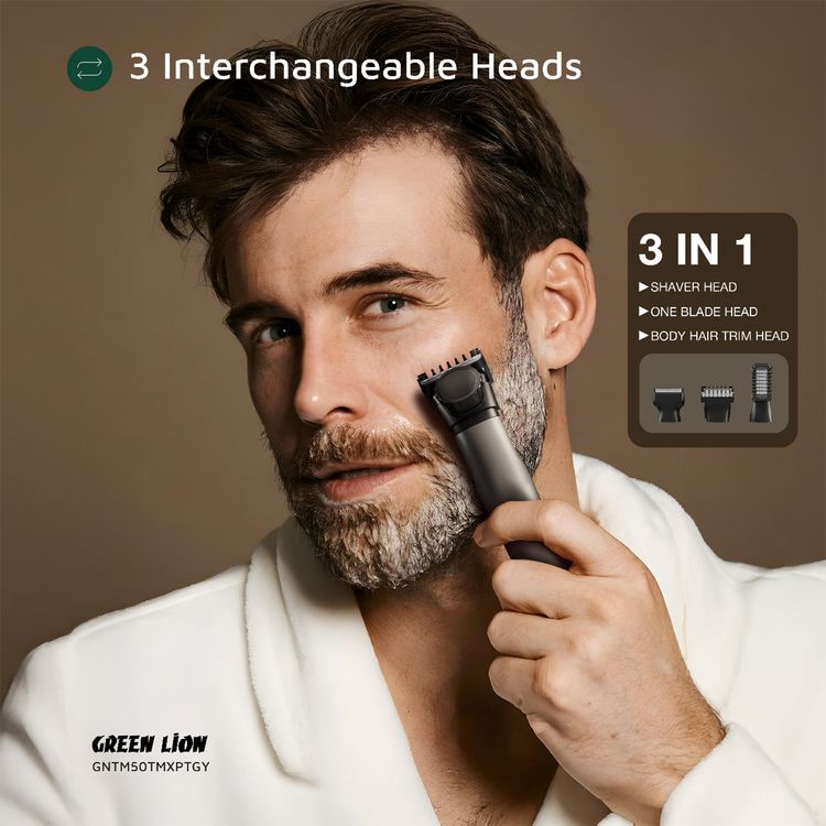 Green Lion 3-in-1 Expert Hair Trimmer & Shaver, 1.5 Hours Working Time, 1-10 mm Adjustable Comb, Corded & Cordless Use, Travel Lock, Digital Display, 600mAh Battery, 5W Power - Gray