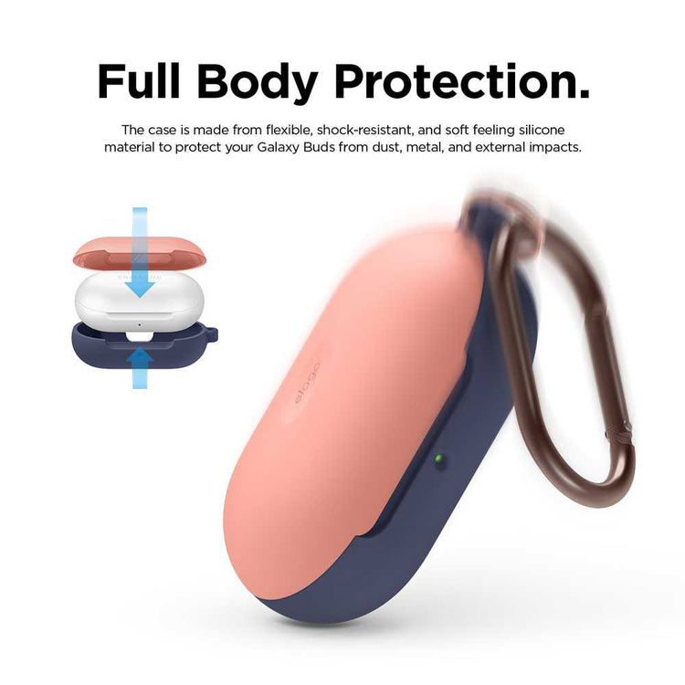 Elago Galaxy Buds Silicone Hang Case, Full Protection, Supports Wireless Charging, Anti-Slip Gel Pad, Durable Carabiner, Shockproof