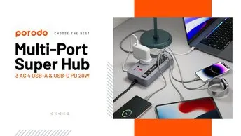 Porodo Multi-Port Power HUB Ultimate Home & Office Kit in UAE | Over-Heat Protection - Gray | (PD-FWCH013-GY)