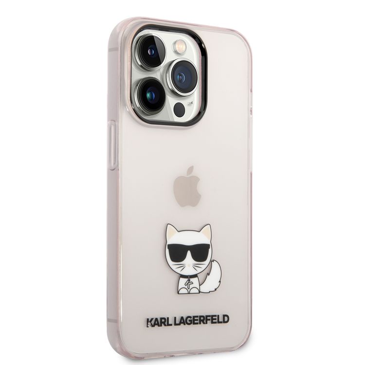 Karl Lagerfeld IML Case with Black Camera Outline & Printed Choupette Body Logo iPhone 14 Pro Compatibility - Pink