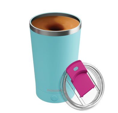 Porodo Automatic Magnetic Stirring Mug with Detachable Base Design, 7000RPM Stirring Speed, IPX6 Water-Resistance Level, 400mL Capacity, Leakproof Silicone Lid, 300mAh Battery, USB-C Charging Port - Blue