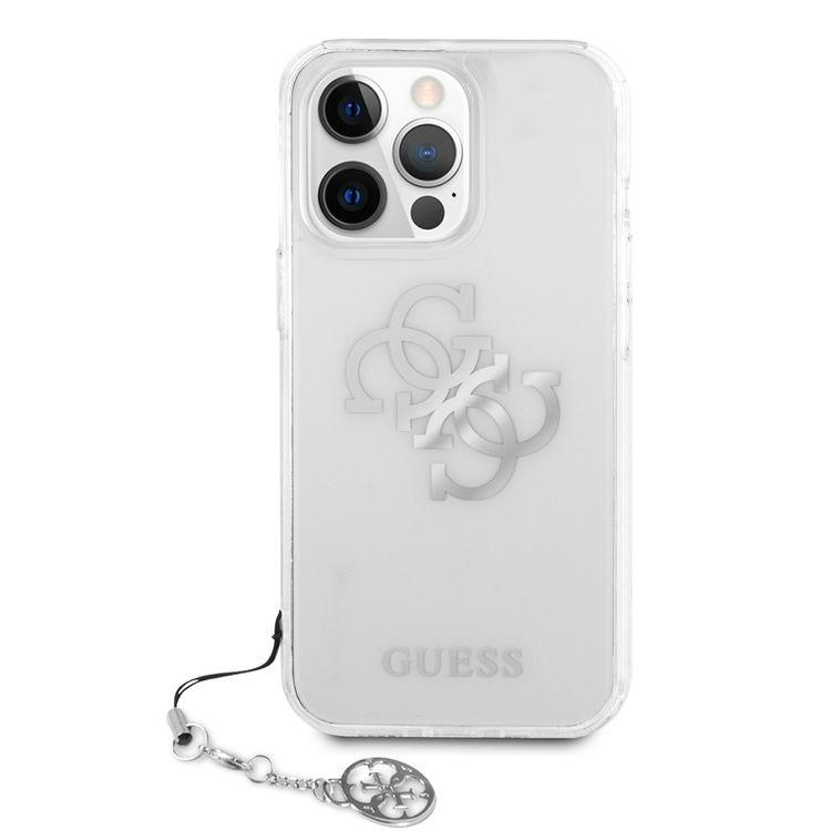CG MOBILE Guess PC/TPU Case Transparent 4G Electroplated Logo with Elegant Charm Compatible for iPhone 13 Pro (6.1") Anti-Scratch, Easy Access to All Ports