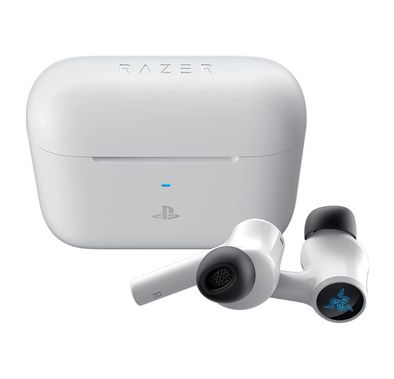 سماعات Razer Hammerhead HyperSpeed متعددة المنصات للألعاب، لاسلكية حقيقية، عمر بطارية يصل إلى 30 ساعة، إلغاء الضوضاء، إضاءة خلفية، شحن عبر USB Type-C - اللون الأبيض