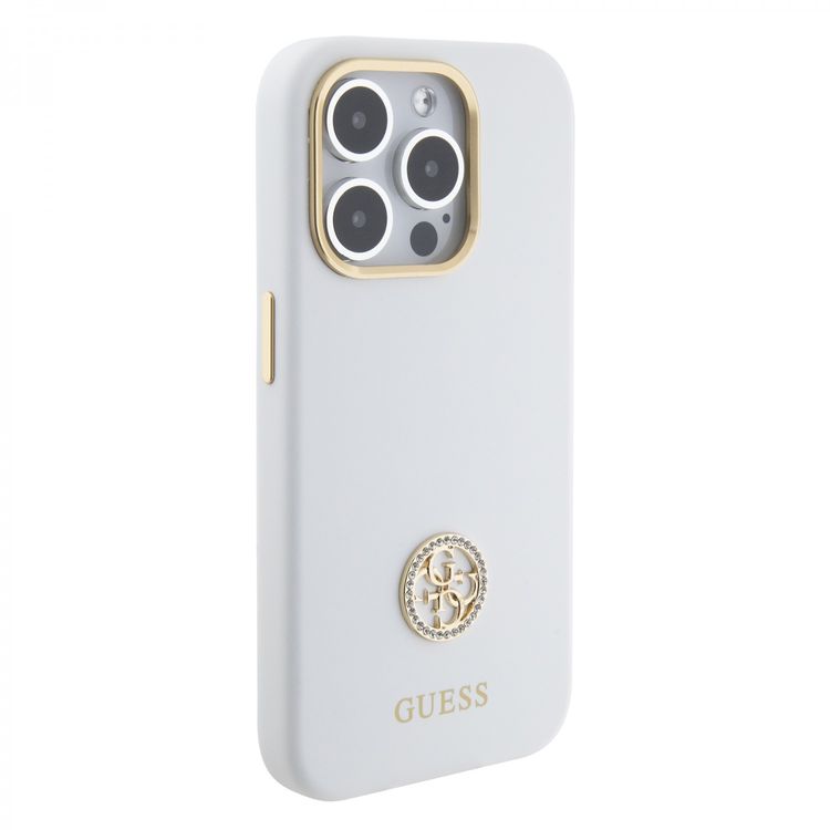 Guess Silicone Case with 4G Strass Logo Case - White - iPhone 15 Pro
