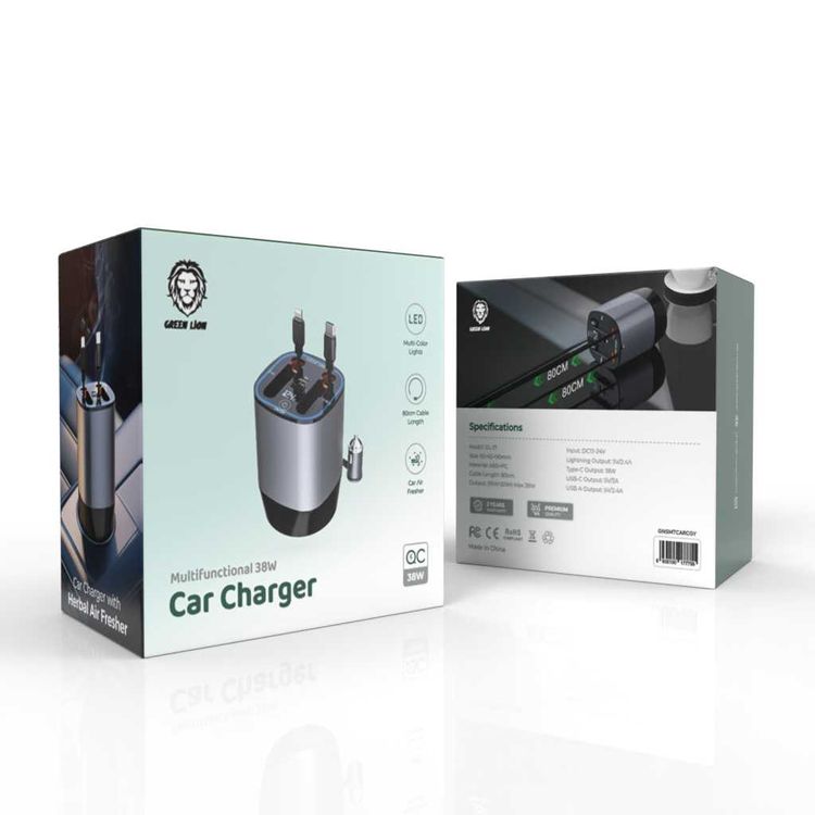 Green Lion Multifunctional 38W Car Charger - Grey
