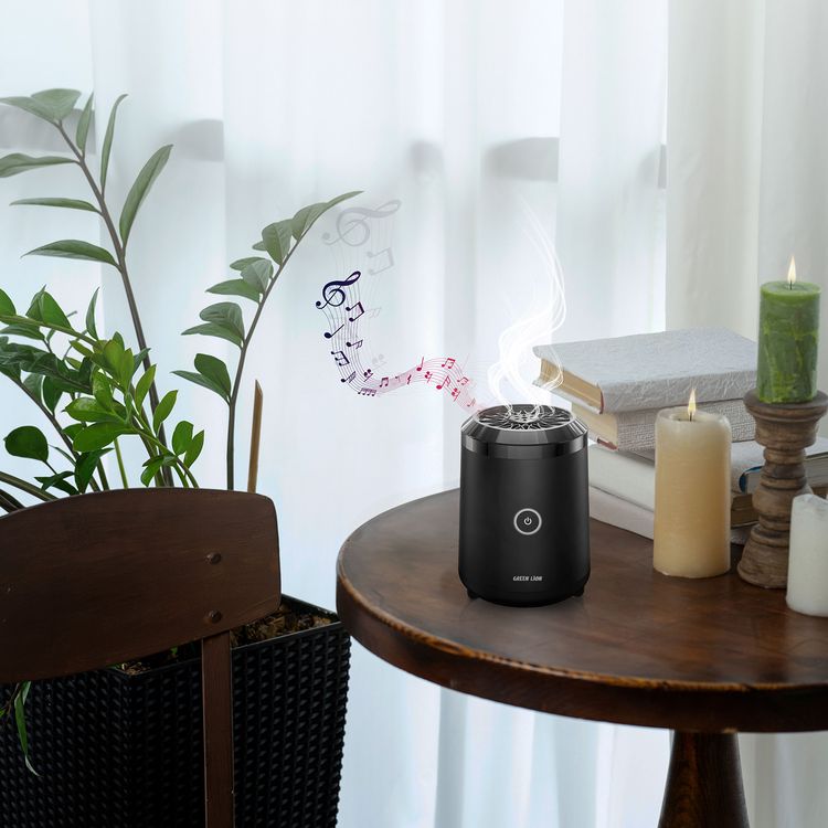 Green Lion Mini Bakhour Pro with Built-in Quran Speaker, 2000mAh Battery Capacity, 18W Power, 10-15 Times Burning Cycle, Remote & App Control, Up to 5 Hours Speaker Playtime - Black