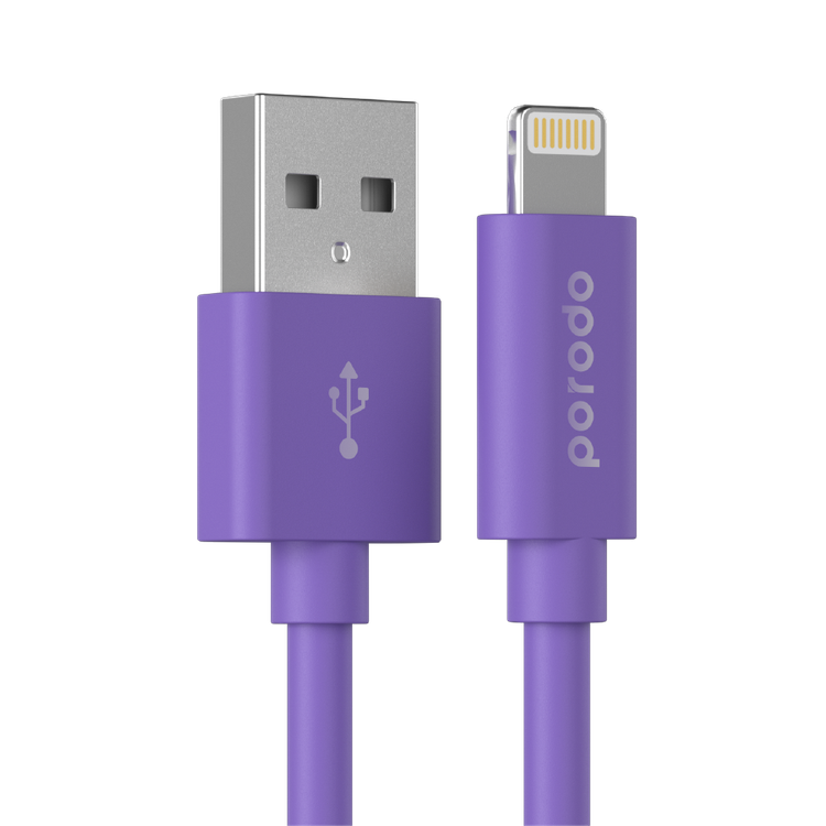 كابل Porodo PVC متوافق مع أجهزة Lightning 1.2 متر 2.4 أمبير، مزامنة وشحن سريع للبيانات - لافندر