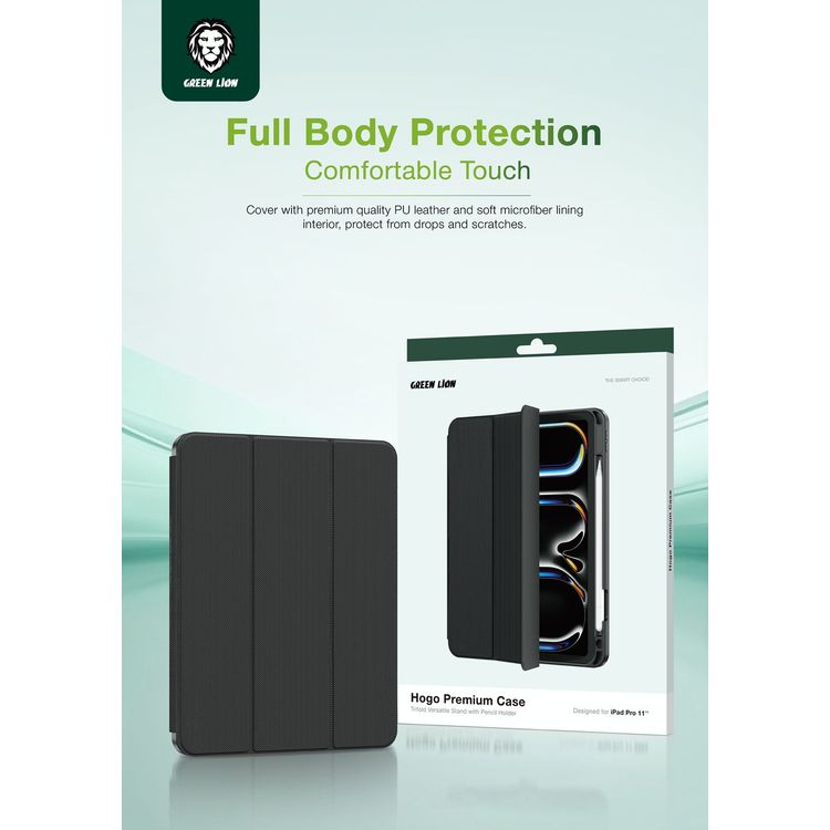 حقيبة Green Lion Hogo Premium مع حامل أقلام - أسود - آيباد إير 13 بوصة