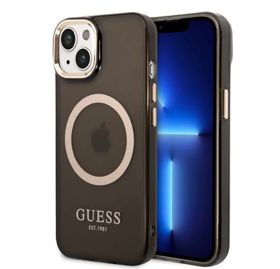 Guess Magsafe Case With Translucent Gold Outline - iPhone 14 Plus - Black