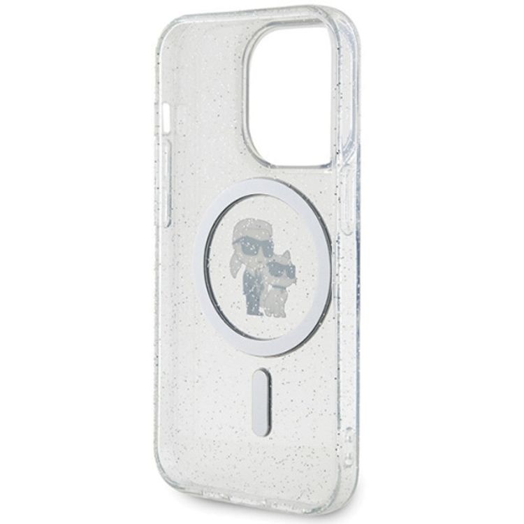 Karl Lagerfeld Magsafe IML with Karl & Choupette Heads Glitter Case - Clear - iPhone 15 Pro