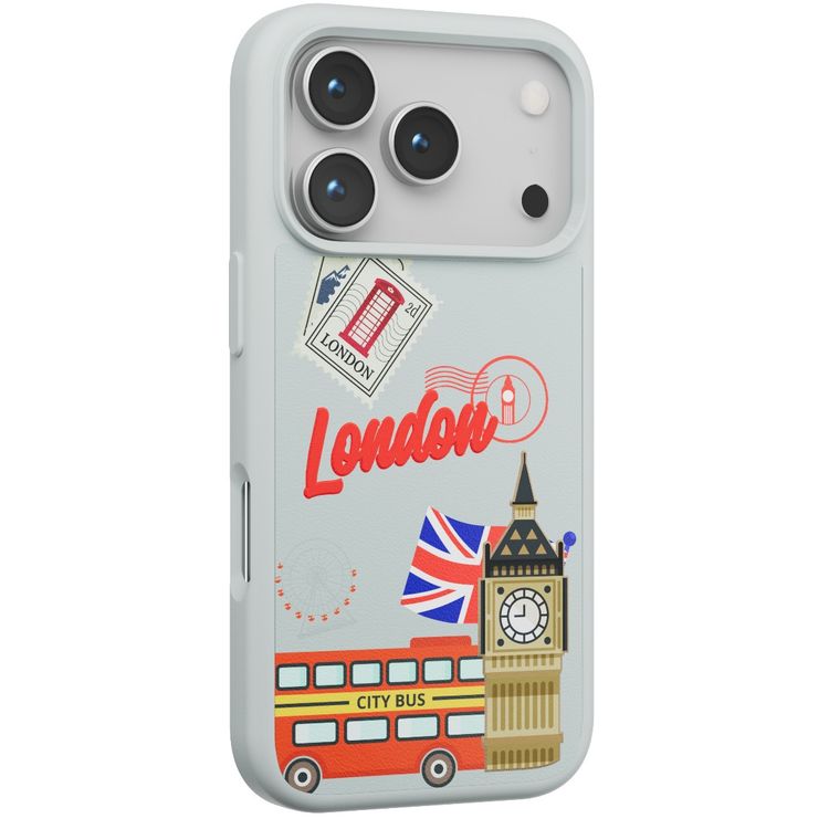Levelo Vallo PU Leather Case for iPhone 17 Pro Max with Embroidery London Finish, Comfortable Hold, Durable PU Leather, Raised Bezels for Camera and Screen, True Microfiber Interior Lining, Scratch & Wear Resistant, Shock-Resistant Bumper - Brushed Silver