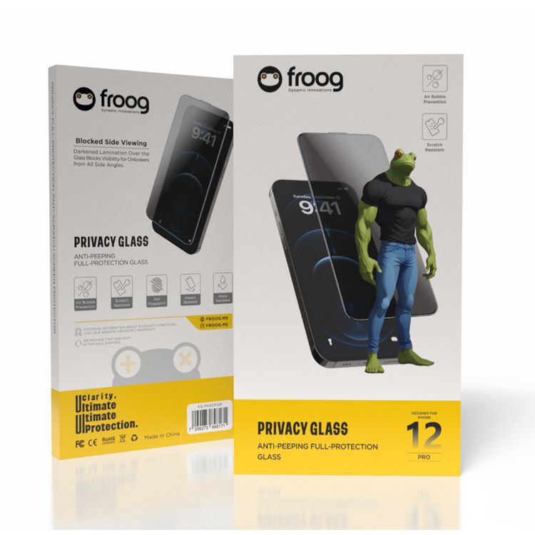 واقي شاشة الخصوصية من iFroog، زجاج حماية كاملة مضاد للتجسس لهاتف iPhone 12 Pro، مضاد لبصمات الأصابع ومقاوم للخدش - اسود