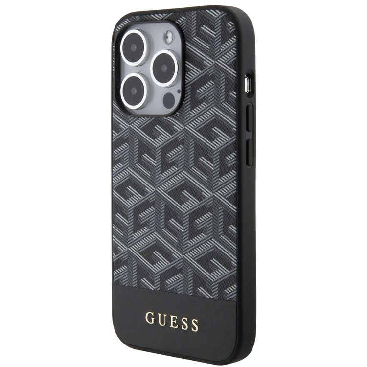 Guess Magsafe Leather Case with Gcube Stripe Pattern - Black - iPhone 15 Pro Max