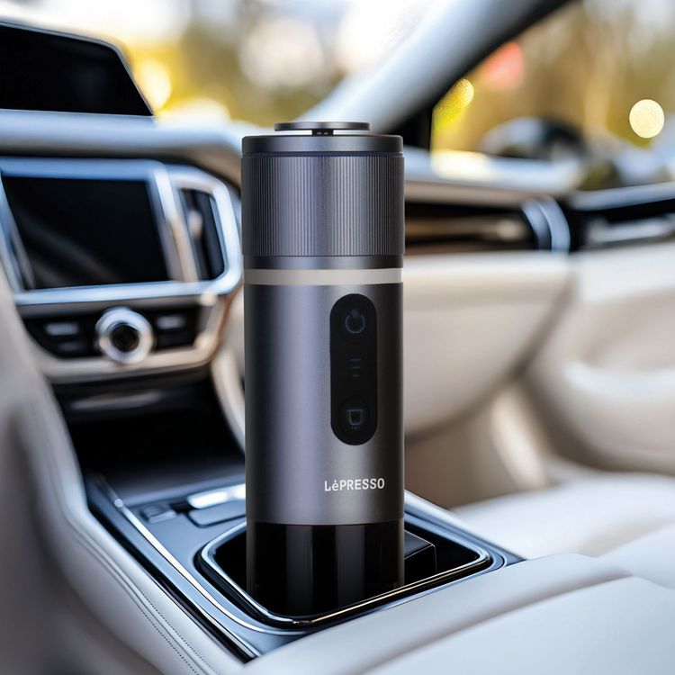 LePresso Portable Espresso Maker with 80mL Capacity, 13500mAh Battery, One-Touch Operation, Quick Brewing Time, Compatible with Espresso-Ground Powder & Nespresso Capsules - Gray