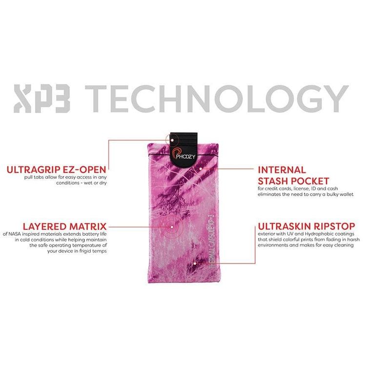 Phoozy XP3 Realtree Series Thermal Mobile Phone Case Capsule with Internal Stash Pocket, Weatherproof Pouch, Floating Case Bag, Multi Attachment Strap Pink-Medium