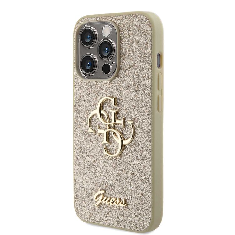 Guess Fixed Glitter Case with Big 4G Logo - Gold - iPhone 15 Pro
