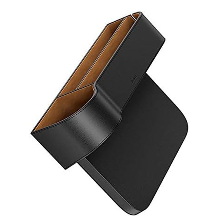 Baseus Elegant Car Storage Box with 3 Compartments, Built-in Cup Holder, Dedicated Slot for Cables, Faux Leather with Flannel Lining, Polished Finish - Black / Brown 
