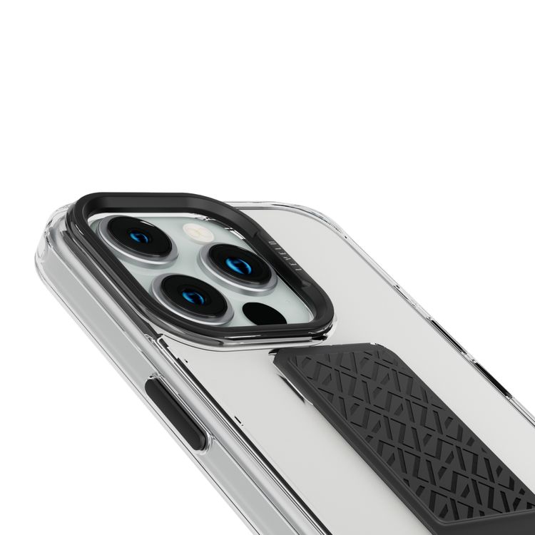 Levelo Morphix Clara Grip Case for iPhone 15 Pro Max, Premium Leather Kickstand Grip, Shock-Proof Edges, 3H Anti-Scratch, Reinforced Corners with Airguard, Multi Positioning Modes for Ultimate Protection and Convenience - Black