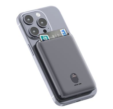 Green Lion Vetra 5000mAh Power Bank with USB-C to USB-C Cable Strap, 20W Power Delivery, Fast Charge Support, MagSafe Compatible, Multiple Protection - Gray