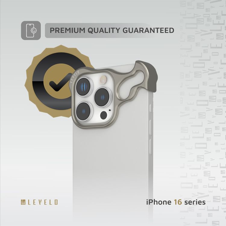 Levelo Metallo Pro Aluminum Bumper Case for iPhone 16 Pro with Impact-Resistant Corners, Durable Material, Easy Snap-on, Comfortable & Secure Grip - Titanium