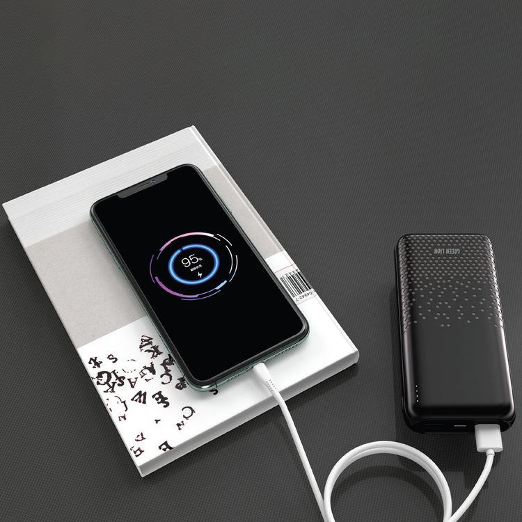 باور بانك جرين ليون روما 20000 مللي أمبير في الساعة مع منفذين USB-A، ومدخل Type-C وMicro، بطارية طويلة العمر، مصنوع من مواد ABS وPC، تصميم خفيف الوزن ونحيف للغاية - لون أسود