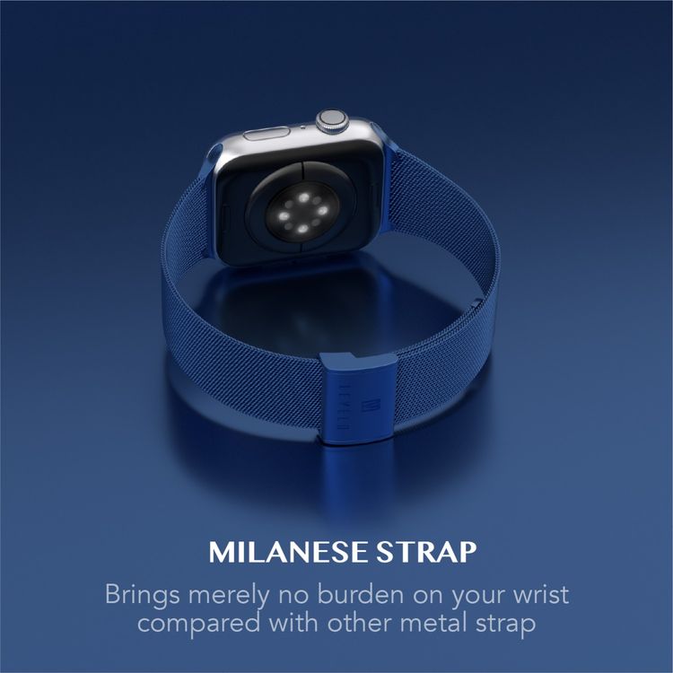 Levelo Double Milanese Watch Strap for Apple Watch 42/44/45mm, Stainless Steel Material, Double-lock Folding Buckle, Adjustable Strap, Easy Installation - Blue