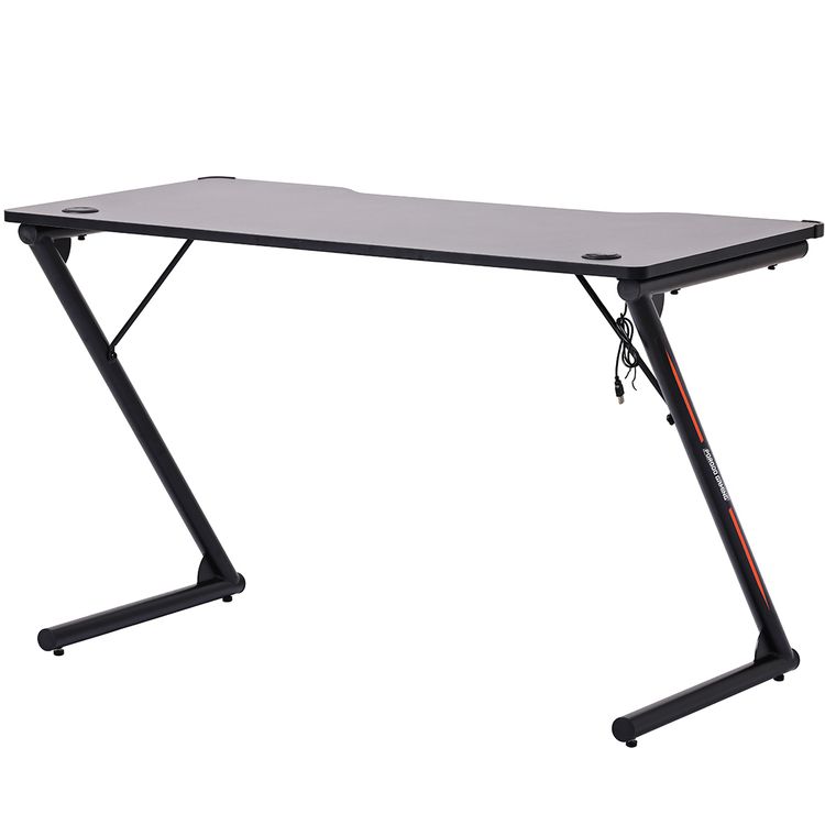 Porodo Gaming Table with Gaming Mousepad, RGB LED Light, Metal Frame, Easy to Clean, Patented Design, MDF & Melamine Material - Black