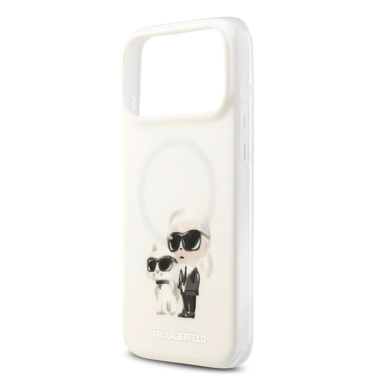 Karl Lagerfeld MagSafe IML Case with Aquarelle Karl & Choupette Heads for iPhone 17 Pro Max, Slim Profile, Comfortable Grip, Sustainable Packaging, Easy Snap-On, Drop Protection - White