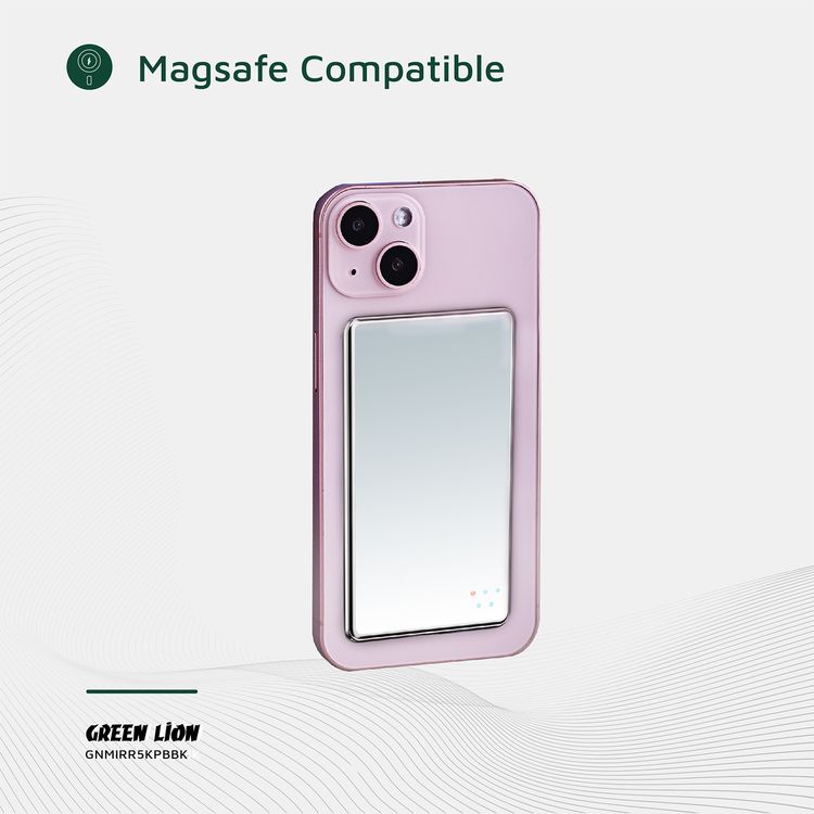 Green Lion Mirror Design 5000mAh Power Bank with LED Indicator, Type-C Port, 20W Power Delivery, 15W Wireless Output, Aluminum & Glass Material, Ultra-Thin & Ultra-Light Design, Fast Charge - Black