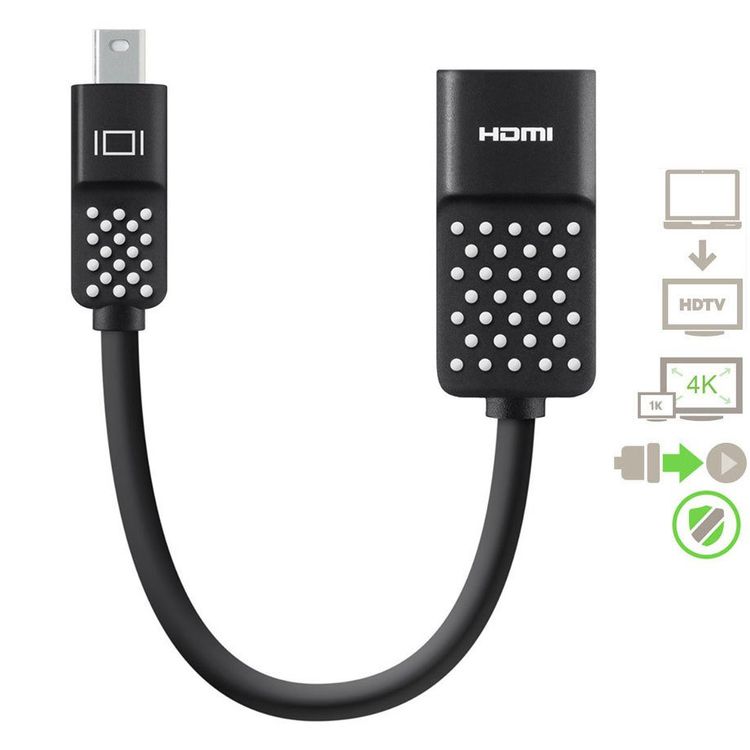 Belkin Mini Display Port to 4K HDMI (Female) Adapter - Audio and Video Adapter from Mini Display port to HDMI, Compatible for MacBook Air, MacBook Pro and Other Mini-DP Enabled Devices – Black