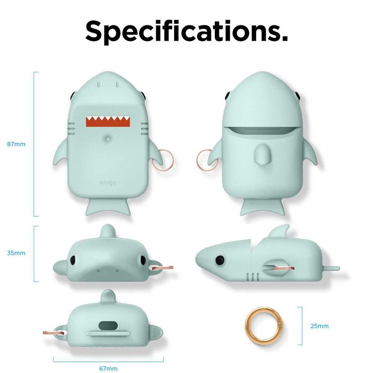 حافظة Elago Shark متوافقة مع Apple Airpods، محمية بأناقة، سيليكون ممتاز متين، طلاء خاص مضاد للانزلاق في الغطاء، خفيف الوزن، يمكنك إحضارها إلى أي مكان معك - نعناع صغير