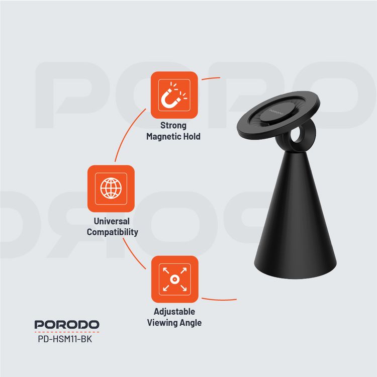 حامل مكتب مغناطيسي Porodo Magsafe بمواد بلاستيكية، زاوية عرض قابلة للتعديل، توافق عالمي، تثبيت مغناطيسي قوي.