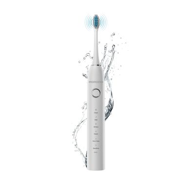 Porodo Lifestyle Smart Sonic Electric Toothbrush with Memory Function, 6 Cleaning Modes, Up to 30 Days Working Time, 500mAh Battery, IPX7 Water Resistance Level, USB-C Charging Interface, DuPont Bristles, Powerful Sonic Cleaning, Smart Timer & Reminder - White