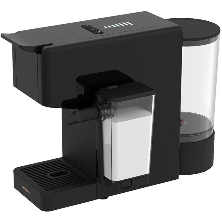 LePresso Crema Pro Multi-Capsule Coffee Machine with Double Boiler, Milk Frothing System, Capsule Holder, Ground Coffee Holder, 200mL Milk Tank Capacity, 850mL  Water Tank Capacity, 3-Pin UK Plug Power, Automatic Shutdown - Black