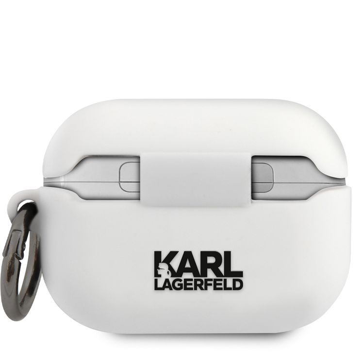 CG Mobile Karl Lagerfeld White RSG Logo Case with Ring for Apple AirPods Pro, Silicone Cover With Anti-lost Holder for Apple AirPods Pro Officially Licensed White