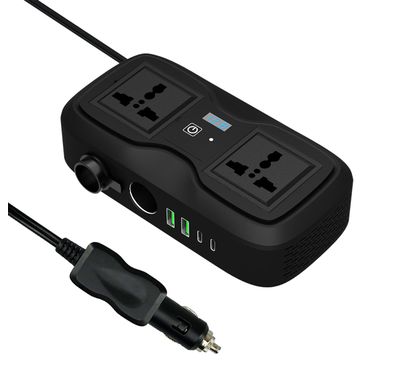 Green Lion GC-233 Power Inverter with 2 Universal Sockets, LED Indicator, Digital Display, Heat Dissipation, 200W Rated Power - Black