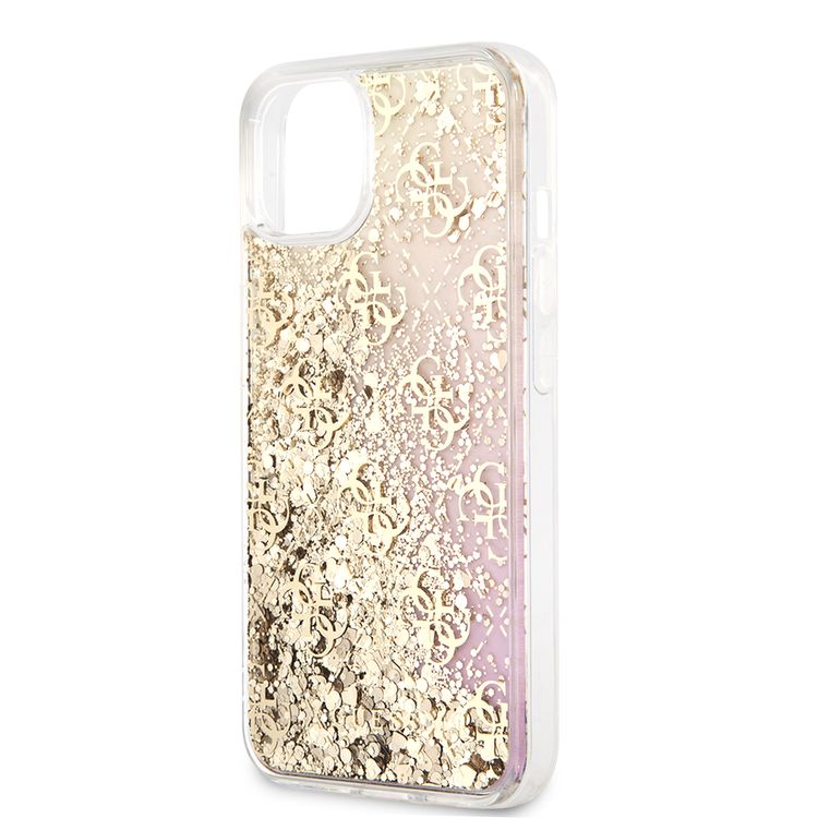 CG MOBILE Guess Liquid Glitter Case with 4G Pattern Gradient Background for iPhone 13 (6.1") Shock Absorption & Drop Protective Suitable with Wireless Chargers Officially Licensed Gold