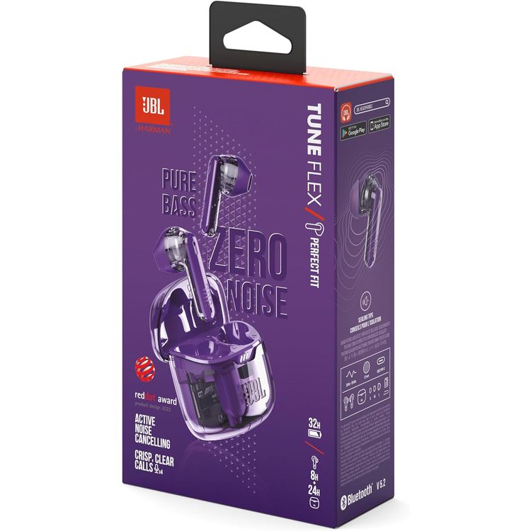 JBL Tune Flex Noise Canceling Earbuds, True Wireless, Smart Ambient, Waterproof, 4.5 Hours Talking Time, Built-in Microphone, Hands Free Calling, Fast Charging - Ghost Purple