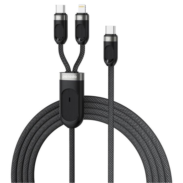 Porodo Type-C & Lightning Fast Charging Cable USB-C PD Input, 60W, Universal Compatibility, Simultaneous Charging - Black