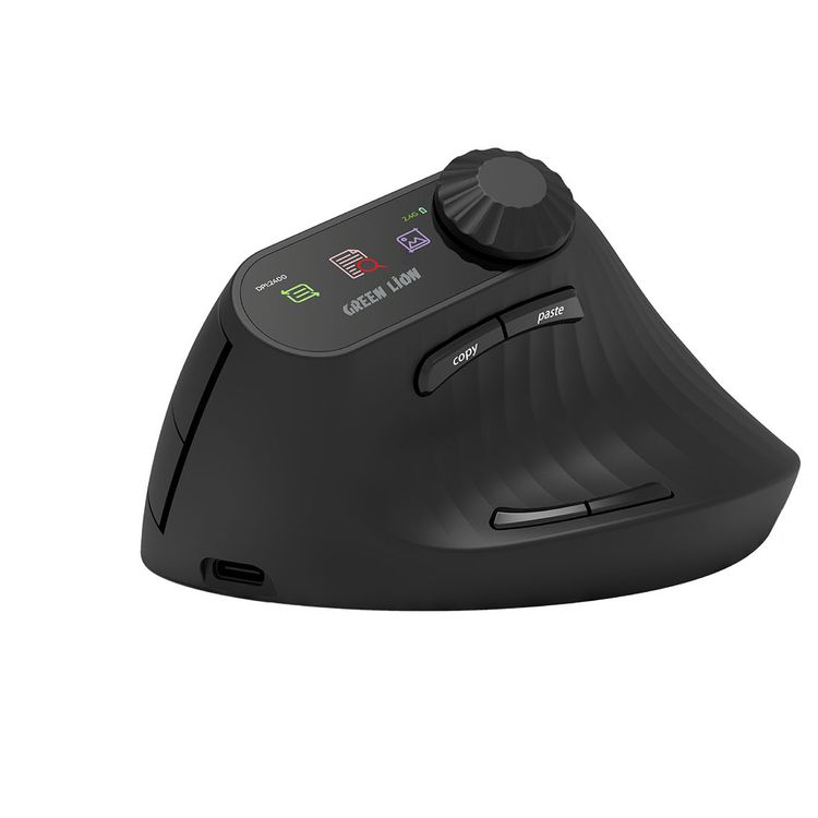 Green Lion Smart OLED Vertical Mouse with Ergonomic Design, Multi-Function Knob, 65 Hours Working Time, Dual Mode Switching - Black